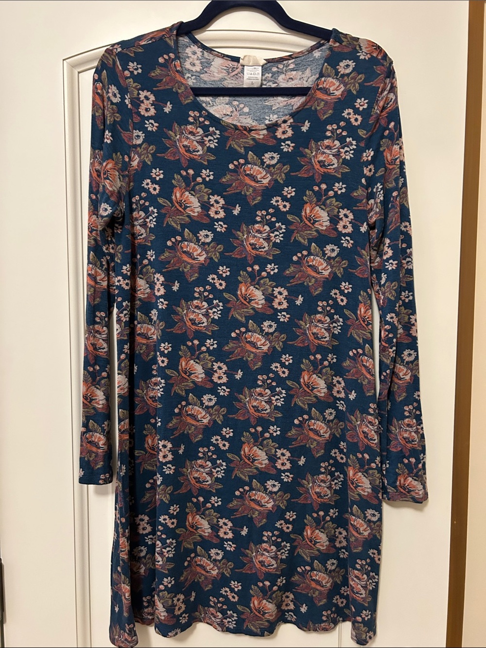 NATURAL LIFE Teal Floral Long Sleeve Tunic Dress. Live in Fabric